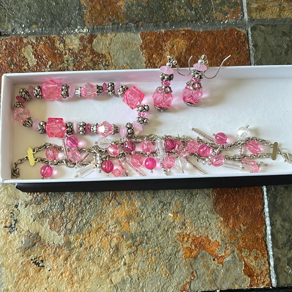 Pink Beaded Bracelet and Earring Set
